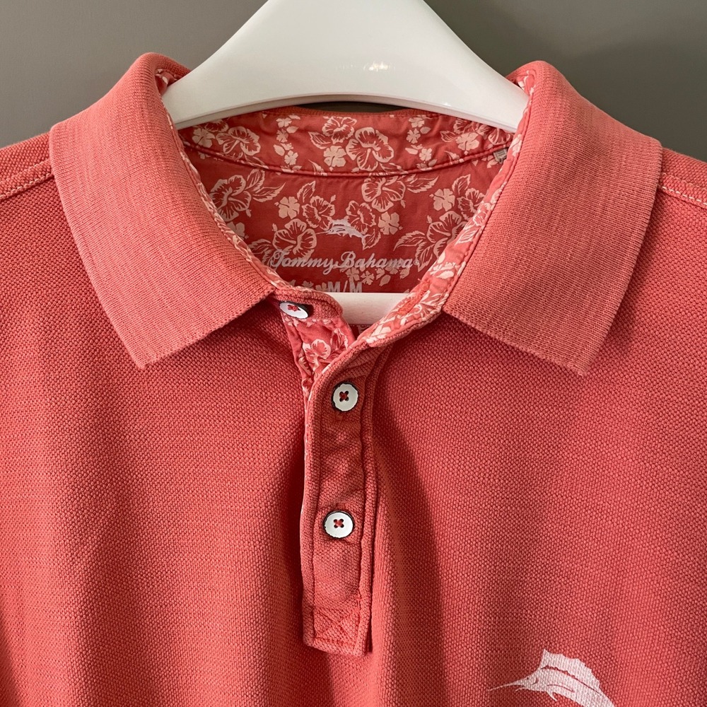 Tommy Bahama Mens Pima Cotton Polo Shirt Coral Relaxation Specialist Orange M - Picture 3 of 13